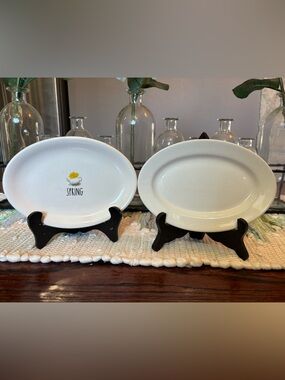 Rae Dunn Spring & Buffalo China Appetizer Plates Set Of 2 Oval 8 X 5.75